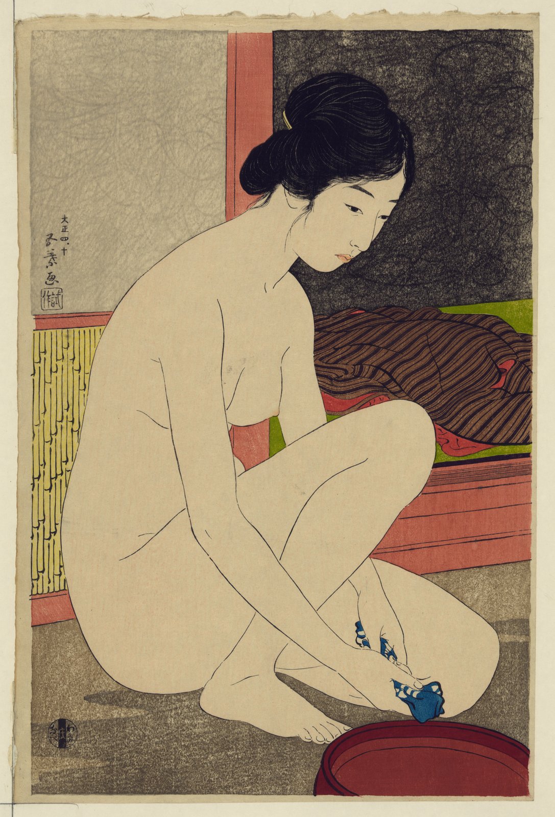 橋口五葉《浴場の女(ゆあみ)》(1915年、木版多色摺、紙)