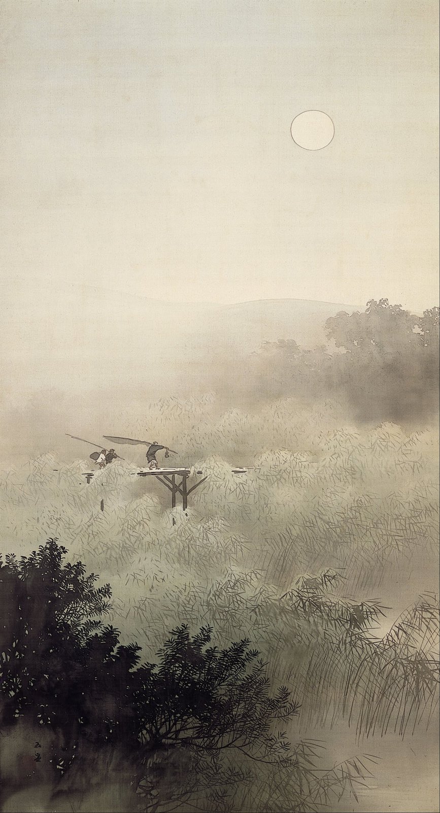 川合玉堂《夕月夜》(1913年、絹本淡彩)
