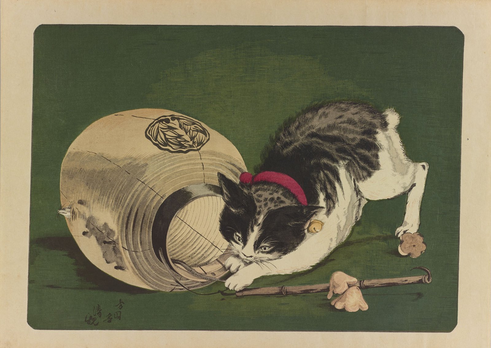 小林清親《猫と提灯》(1877年、木版多色摺、紙)