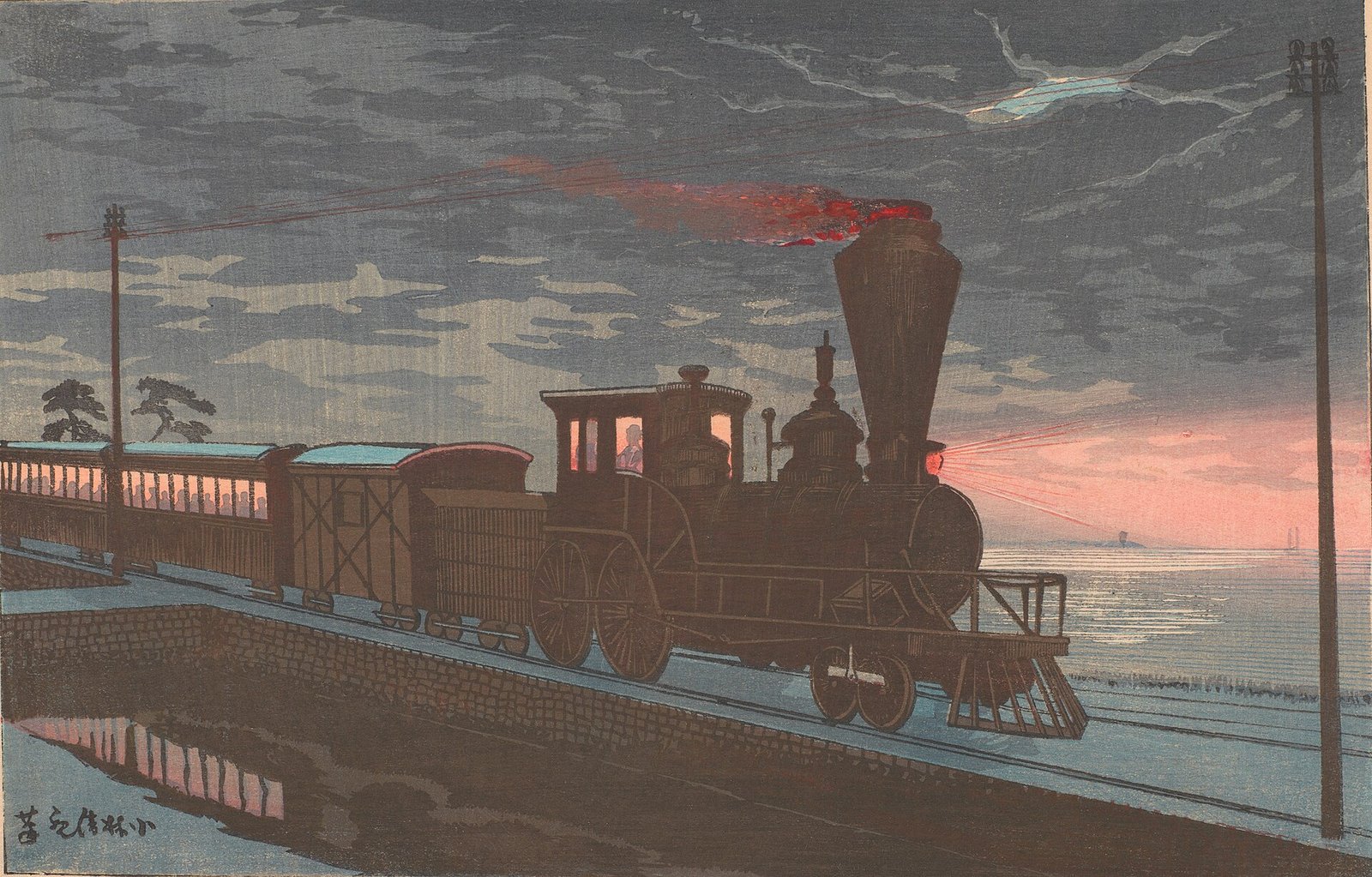 小林清親《高輪牛町朧月景》(1879年、木版多色摺、紙)