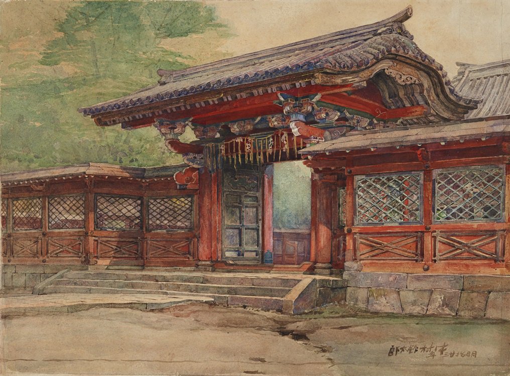 中村不折《芝増上寺山門》(1890年、—)