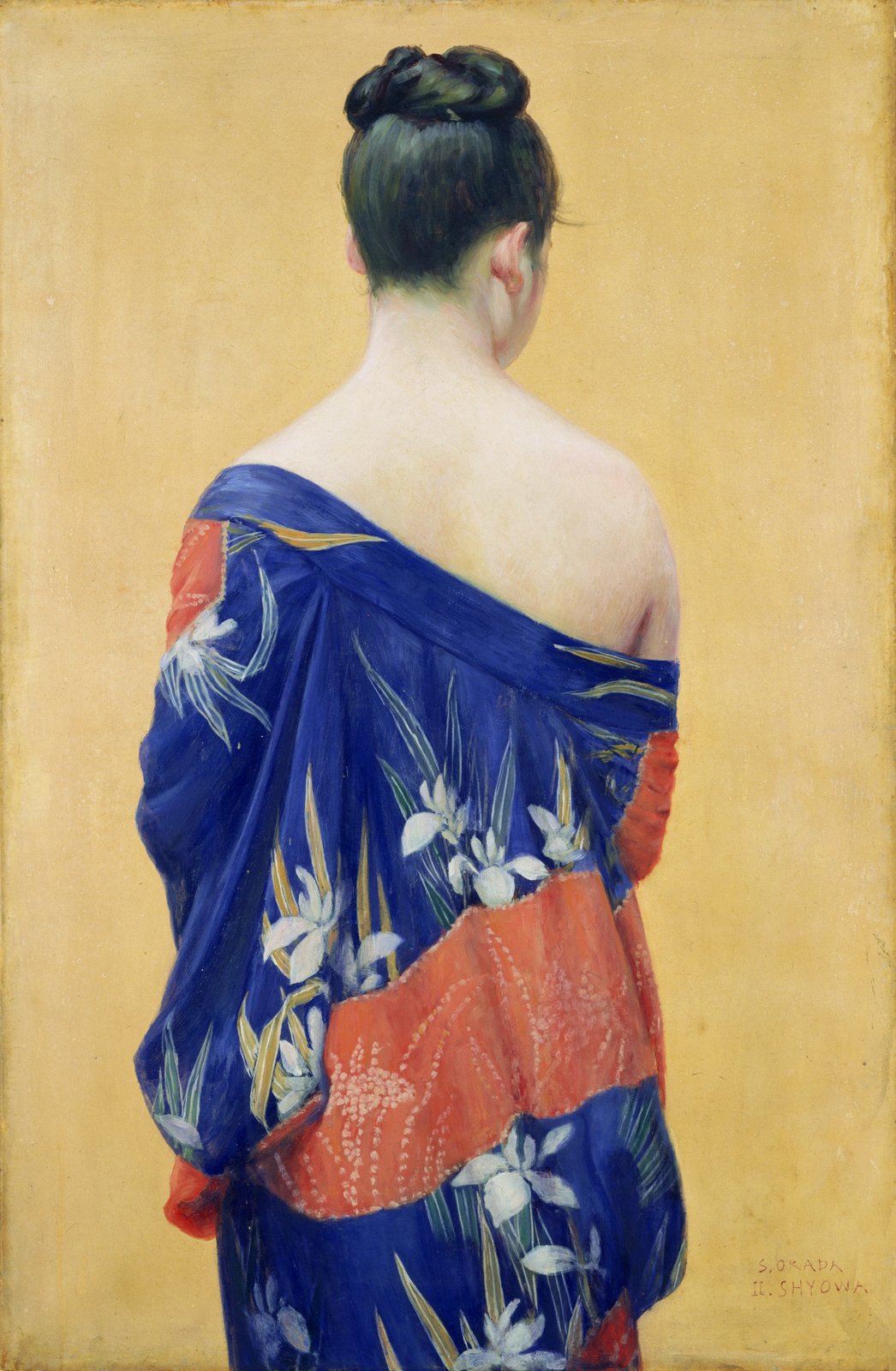 岡田三郎助《あやめの衣》(1927年、油彩、厚紙(カンヴァスに貼付))