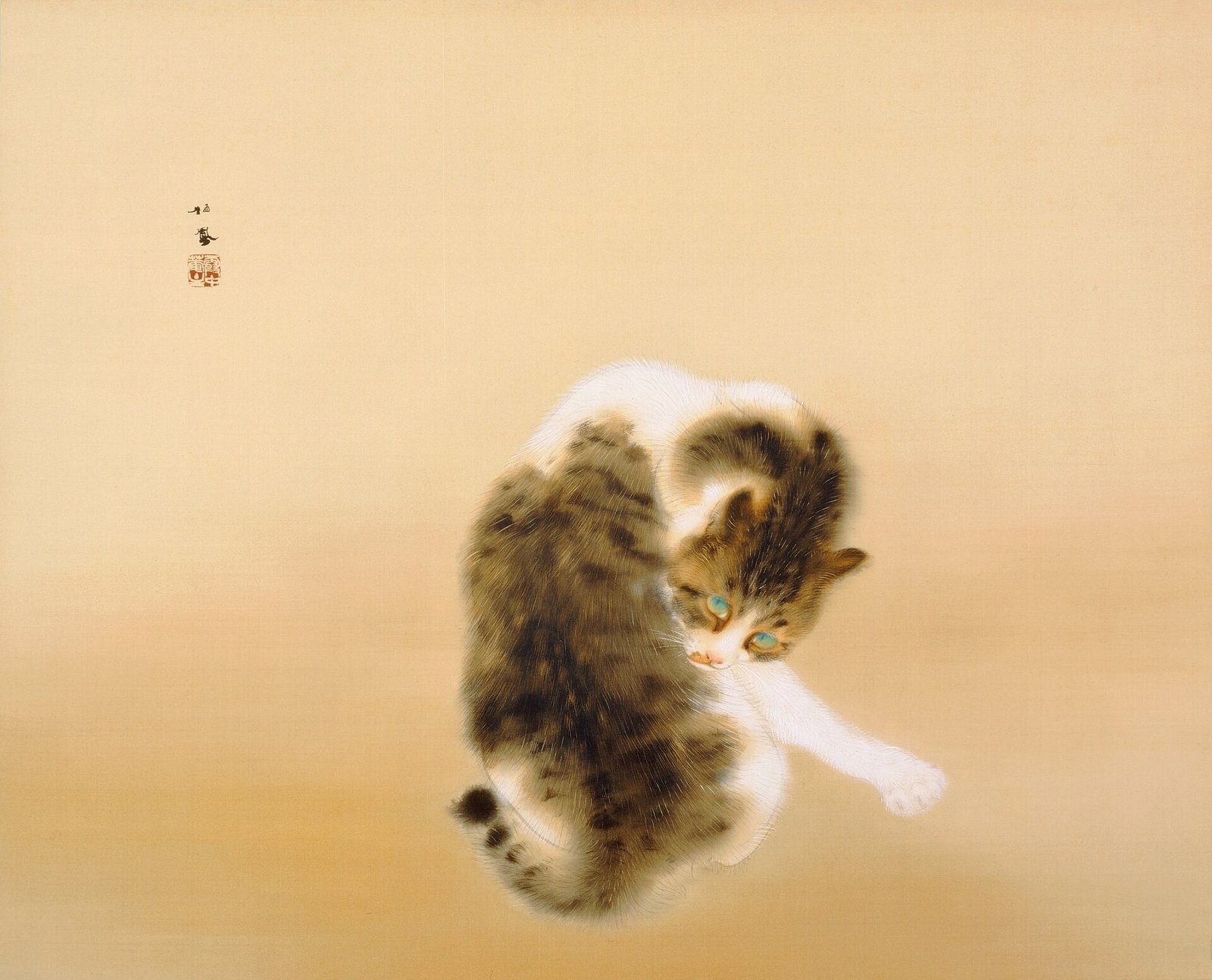 竹内栖鳳《班猫》(1924年、絹本彩色、額)