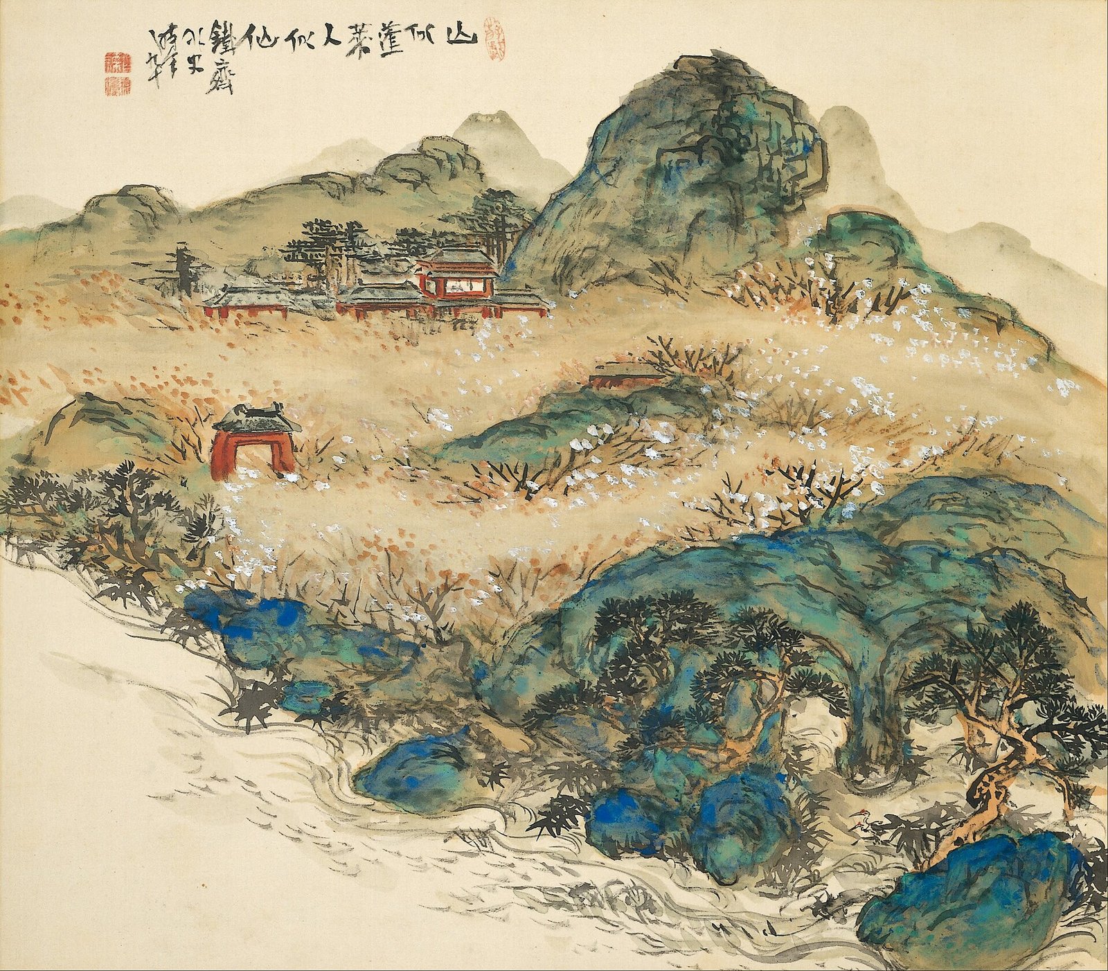 富岡鉄斎《蓬莱仙境図》(1924年、絹本著色)