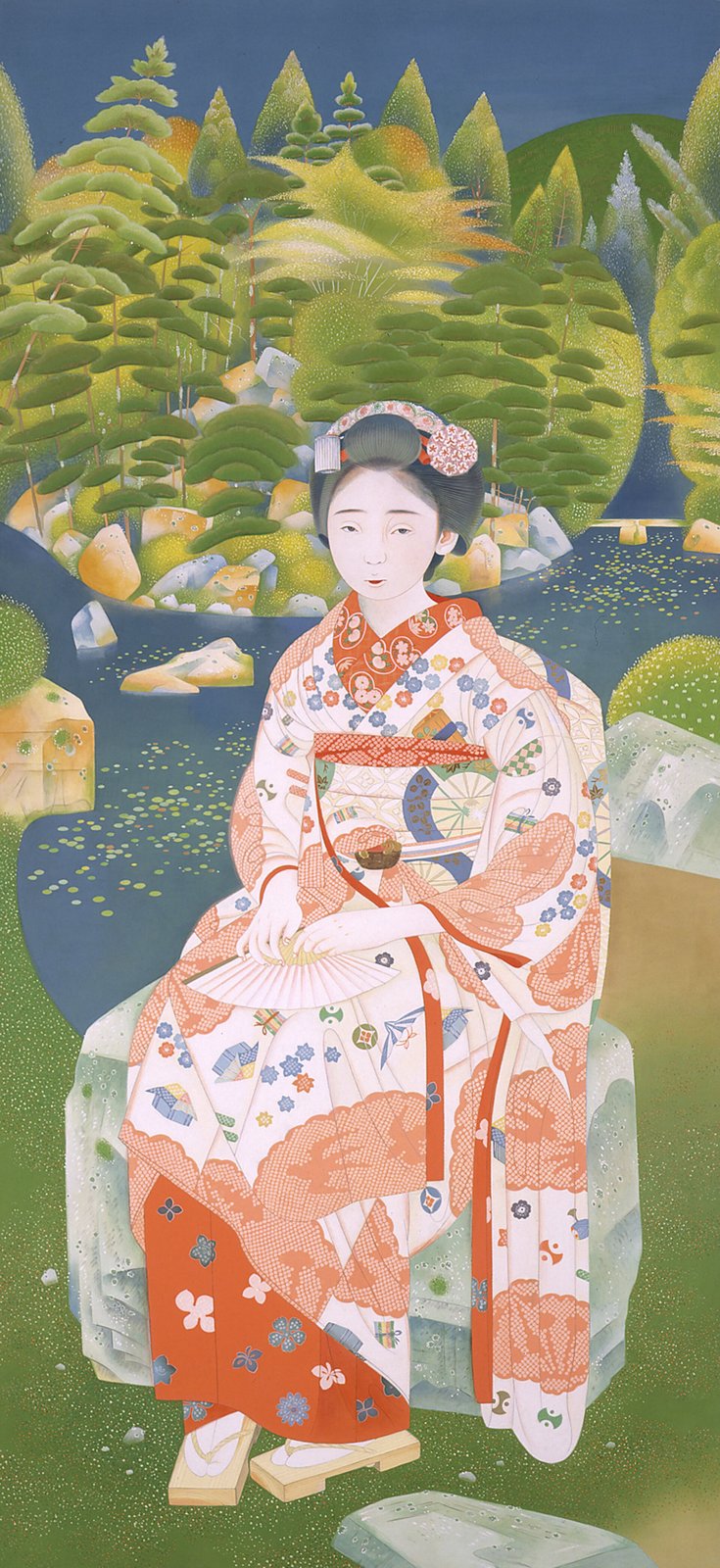 土田麦僊《舞妓林泉》(1924年、絹本著色)