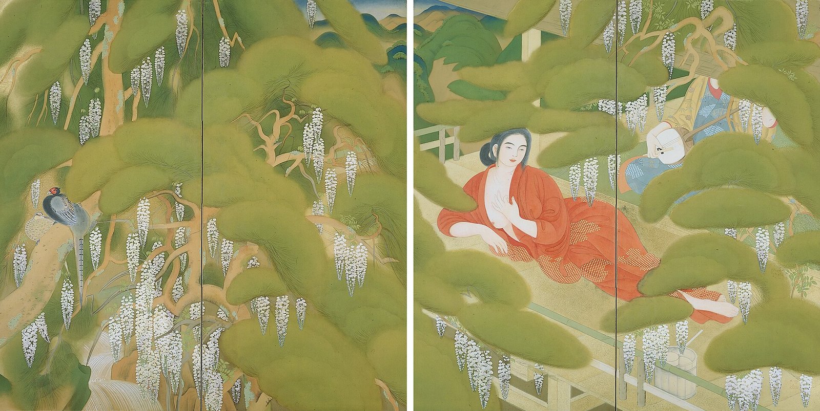 土田麦僊《湯女》(1918年、絹本著色、二曲一双屏風)