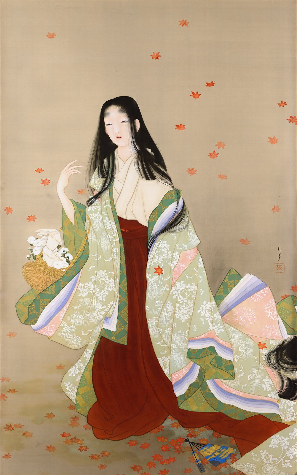 上村松園《花がたみ》(1915年、絹本著色)
